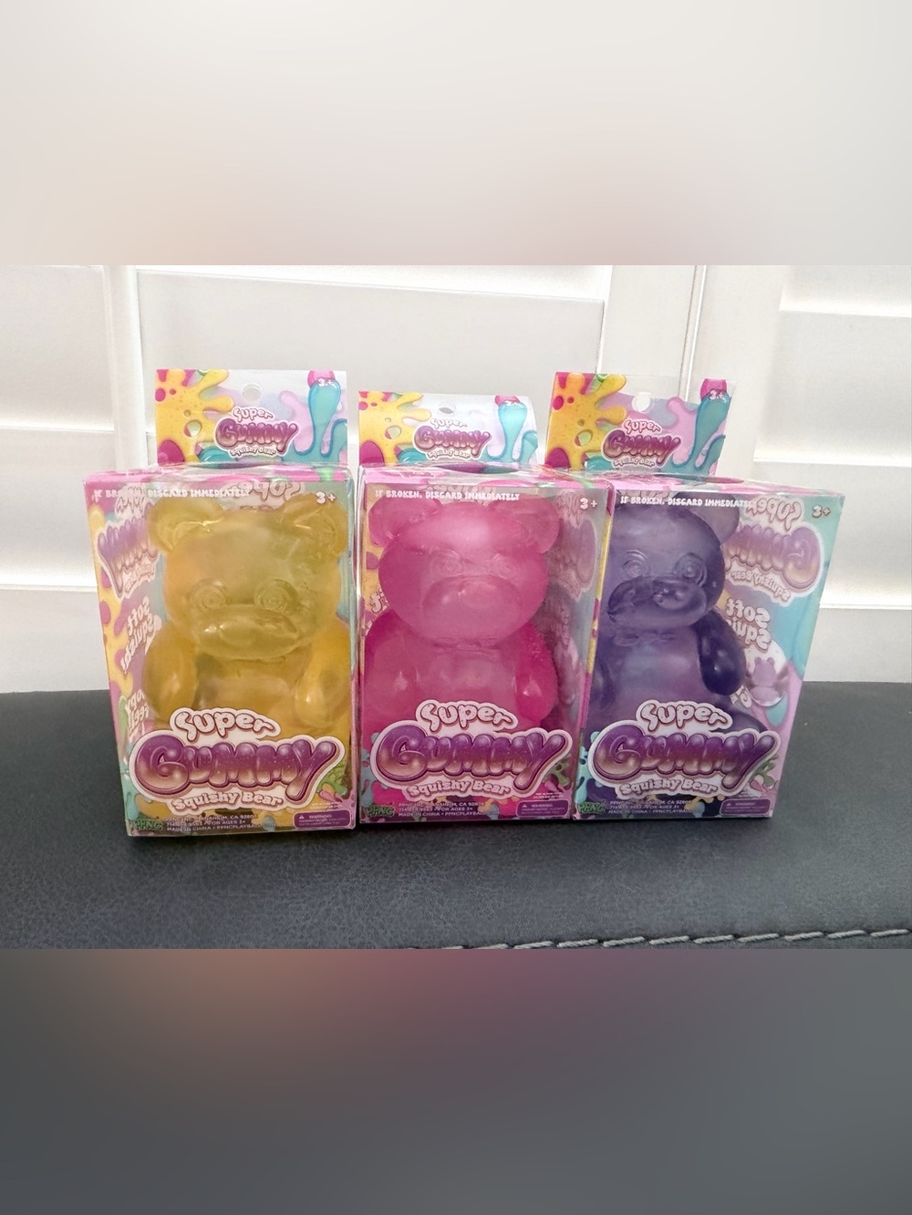 Super Gummy Squishy Bear - Pink, Yellow, Purple Kids Toy Set
Selling as a bundle